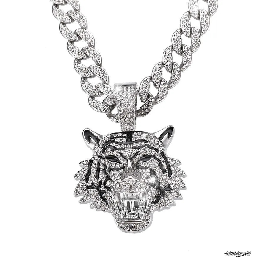 Men's Hip-Hop Tiger Pendant Necklace: Alloy Cuban Chain With 3D Full Dia Style Ddmylovely