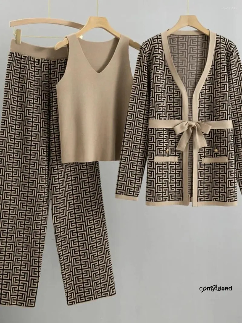 Women's 3-Piece Knitted Tracksuit Set: Warm Winter Outfit With Jacket, Sweater, Top, And Pants Ddmyfriend