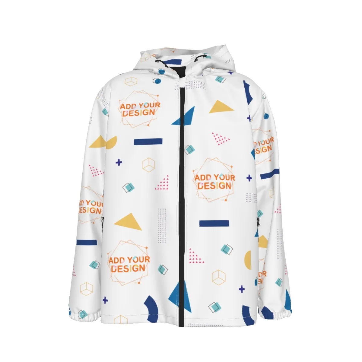 DHgatepod Men's Windproof Zip Hooded Jacket - 140GSM All-Over Print Lightweight Outdoor Shell for Hiking & Casual Wear