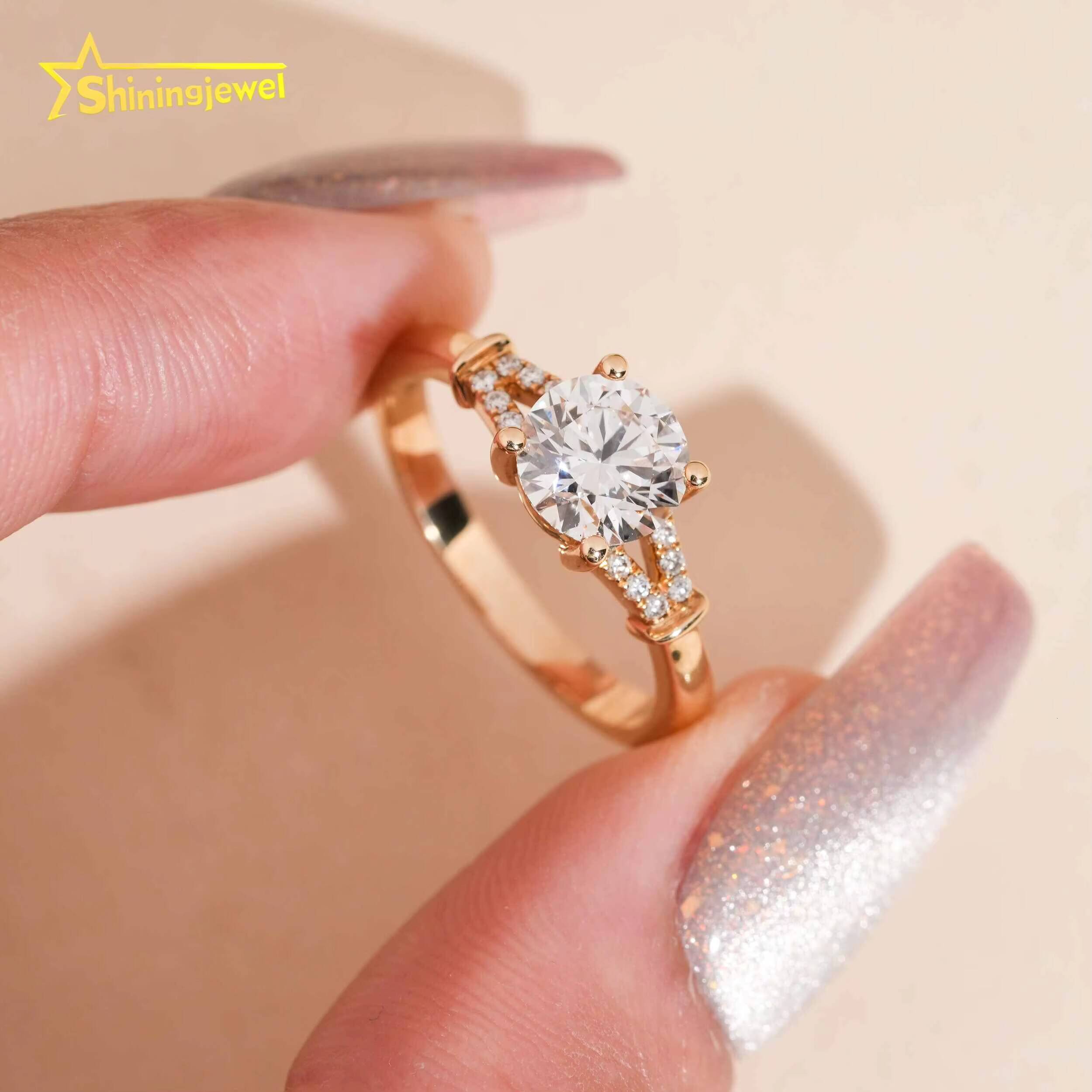 Elegant Women Jewelry Diamond Engagement Ring Iced Out Jewelry Lab Grown Diamond 14k Real Gold Wedding Rings IGI Certificate