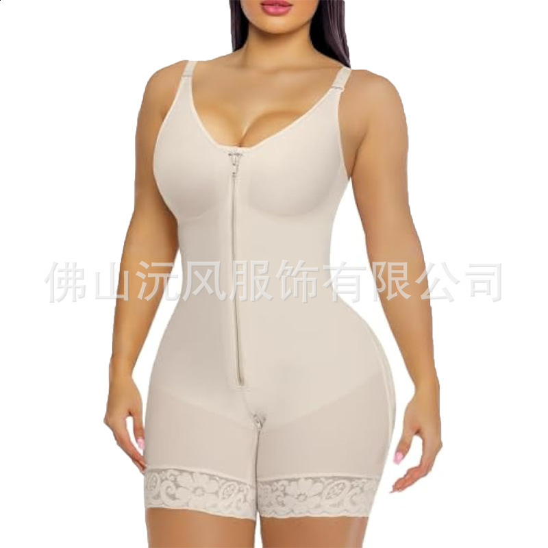 Style Body Shaping Thin Strap Chest Saving Spliced Crotch Zipper Tummy Control Hip Lift One Piece Shapewear 251017