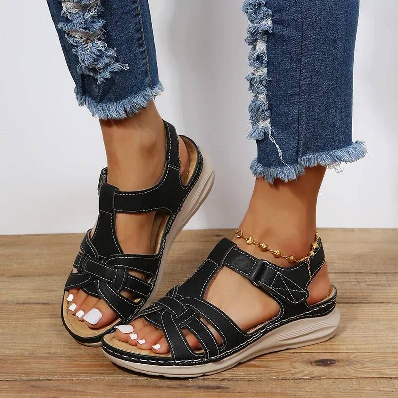 2024 Hot Sale Ladies Shoes Open Toe Women's Summer Rome Hollow Solid Outdoor Casual Comfortable Beach Wedge Sandals ddmypanda