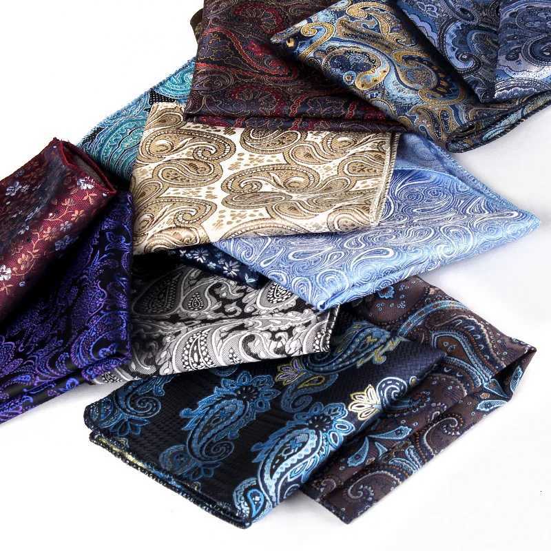 23cm Paisley Pattern Handkerchief Mens Formal Navy Brown Pocket Square Towel Gro Wedding Suit Hanky Host Chest Small Scarf Y251024