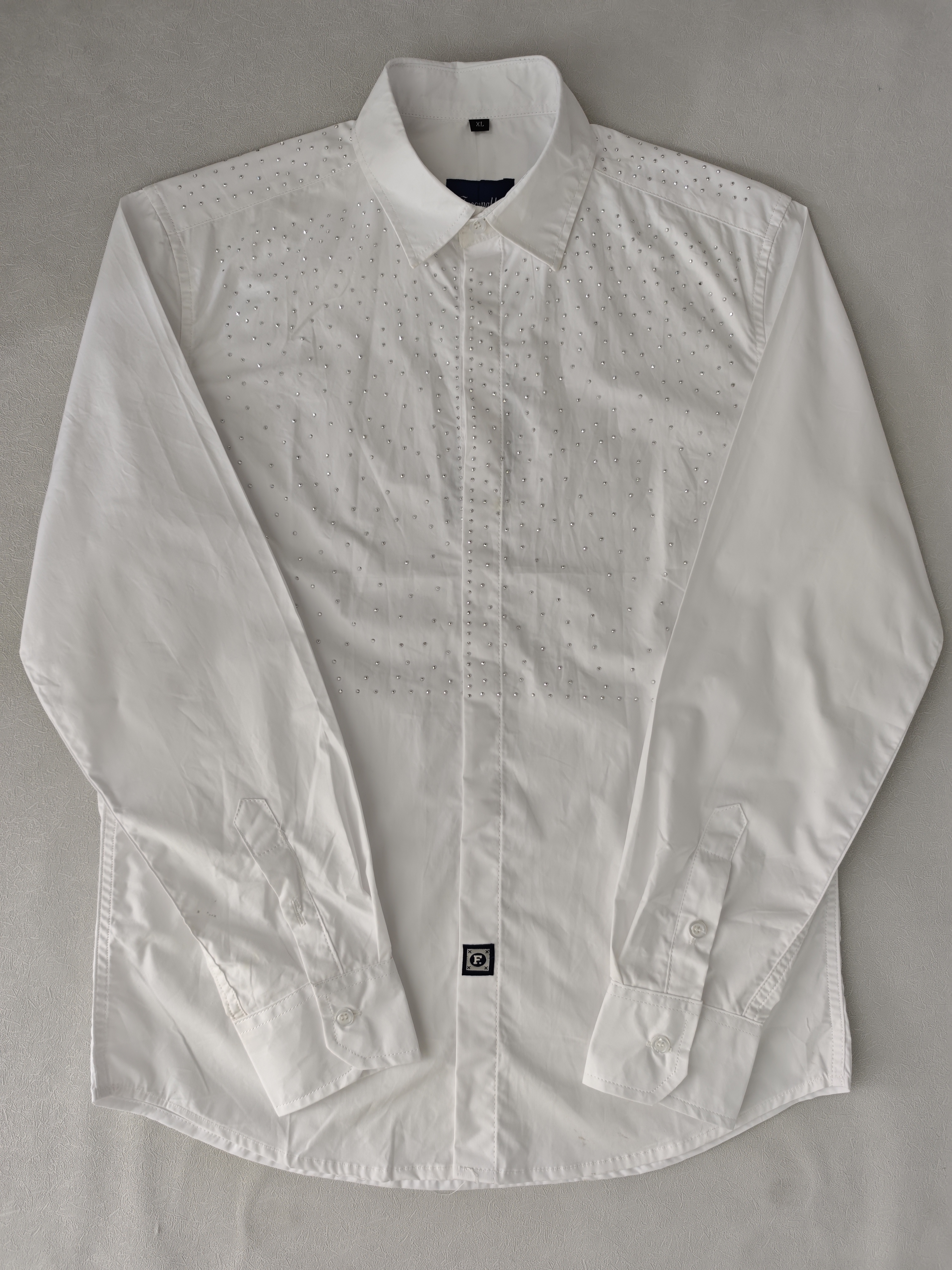 Men's Loose Fit Solid Color Shirt with Rhinestones - 100% Cotton, Breathable & Stylish, Sparkly Design for Casual & Party Wear-NO04