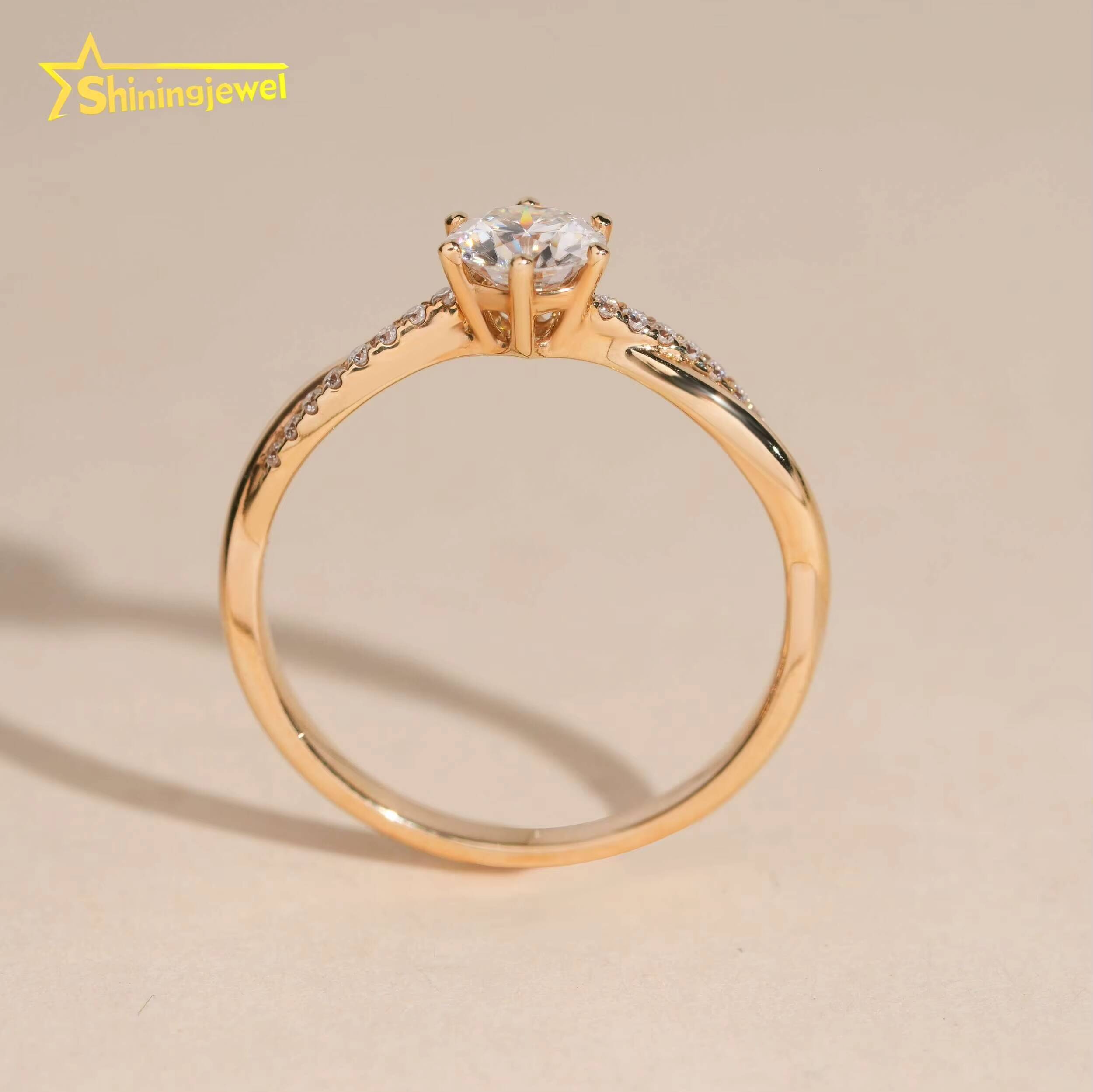 Fine Jewelry 14K Solid Gold D VVS Moissanite Ladies Ring High Quality Custom Moissanite Engagement Wedding Ring for Women