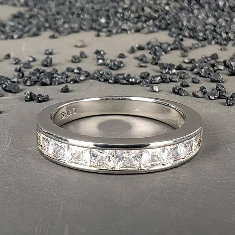 925 Sterling Silver Fine Jewelry GRA Radiant VVS Moissanite Eternity Band Ring for Women Men Wedding Anniversary