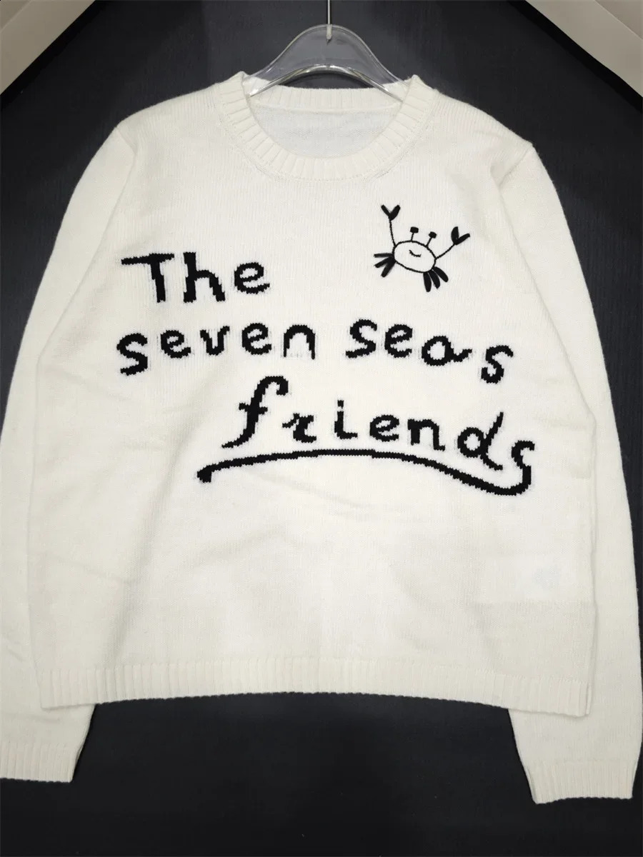 Autumn Women Oneck Sweater 100 Wool Letter Printed Loose Lady Long Sleeve Pullover 251023