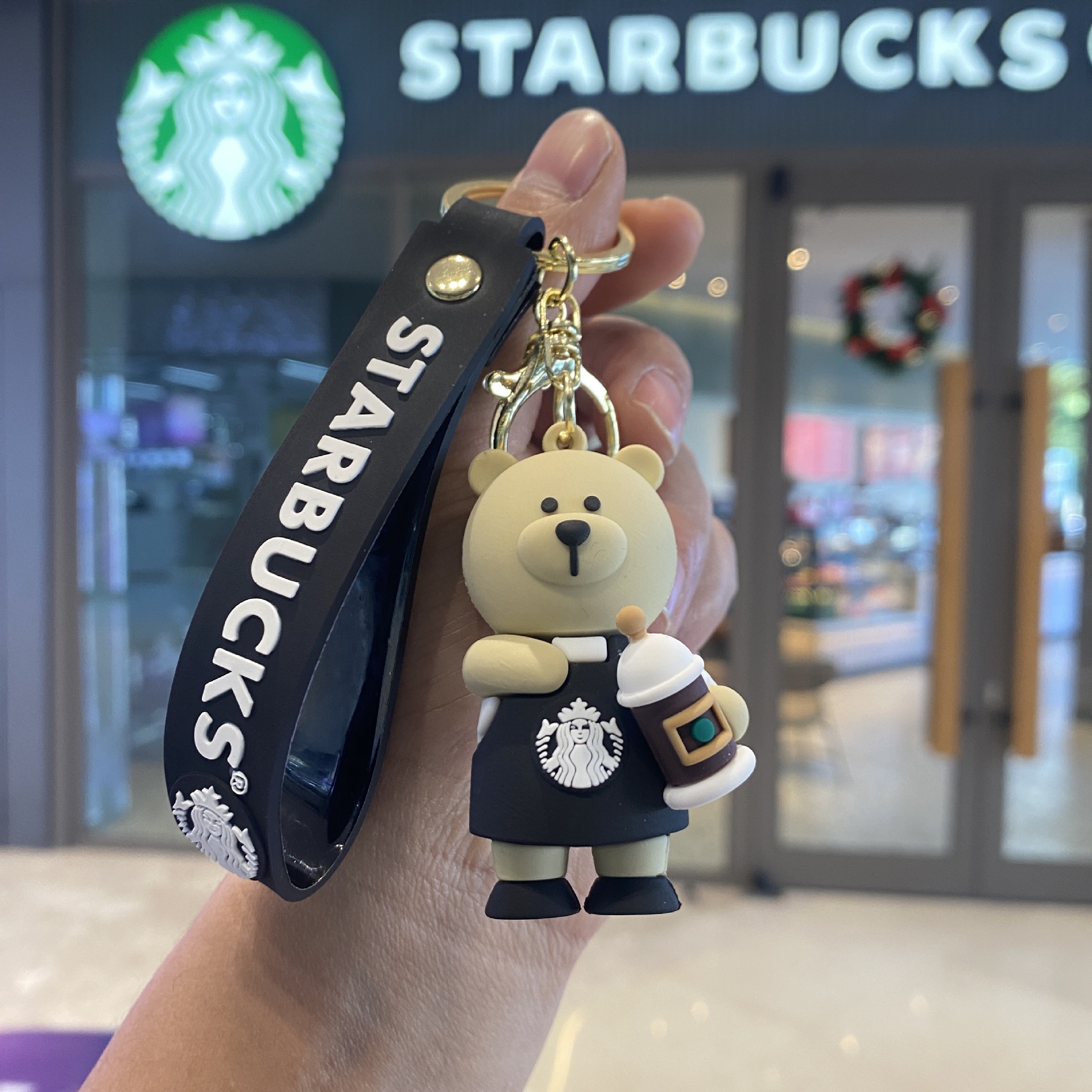 Starbucks Milk Tea Cup Keychain & Bear Plush Charm Couple & Student Backpack Accessory Small Gift 2026 Xmas