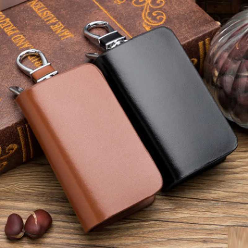 Genuine Leather Key Holder MenWomen Car Key Organizer with Card Slot Split Leather Keychain Wallet Housekeeper Pouch Z251023