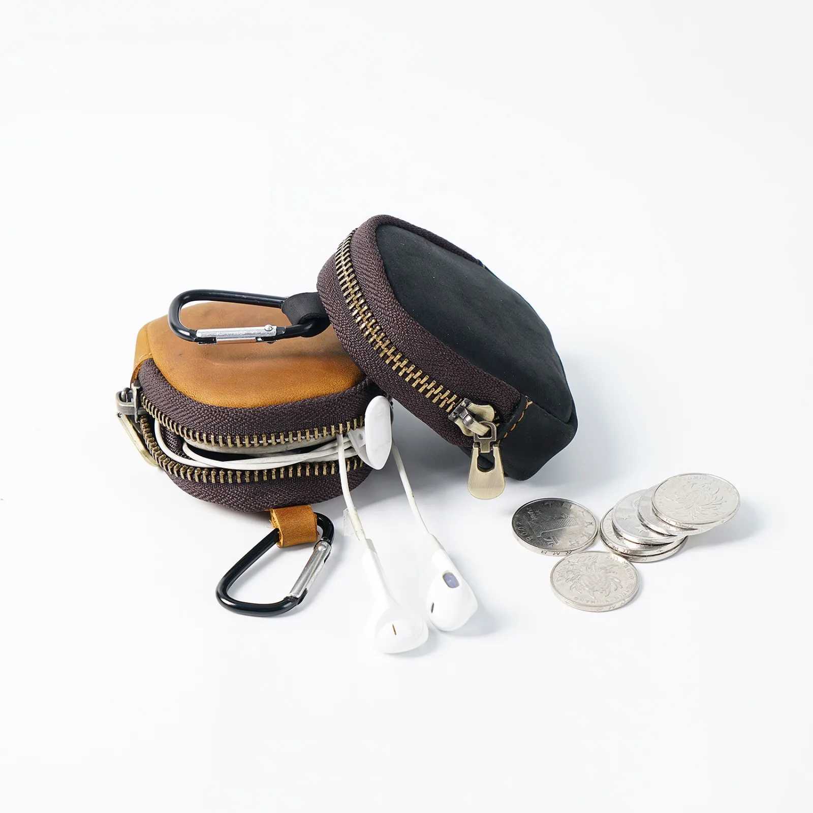Genuine Leather Small Coin Purse Mini Change Pouch Earphone Bag Keys Holder Case with Zipper Closure for Women Men Z251023