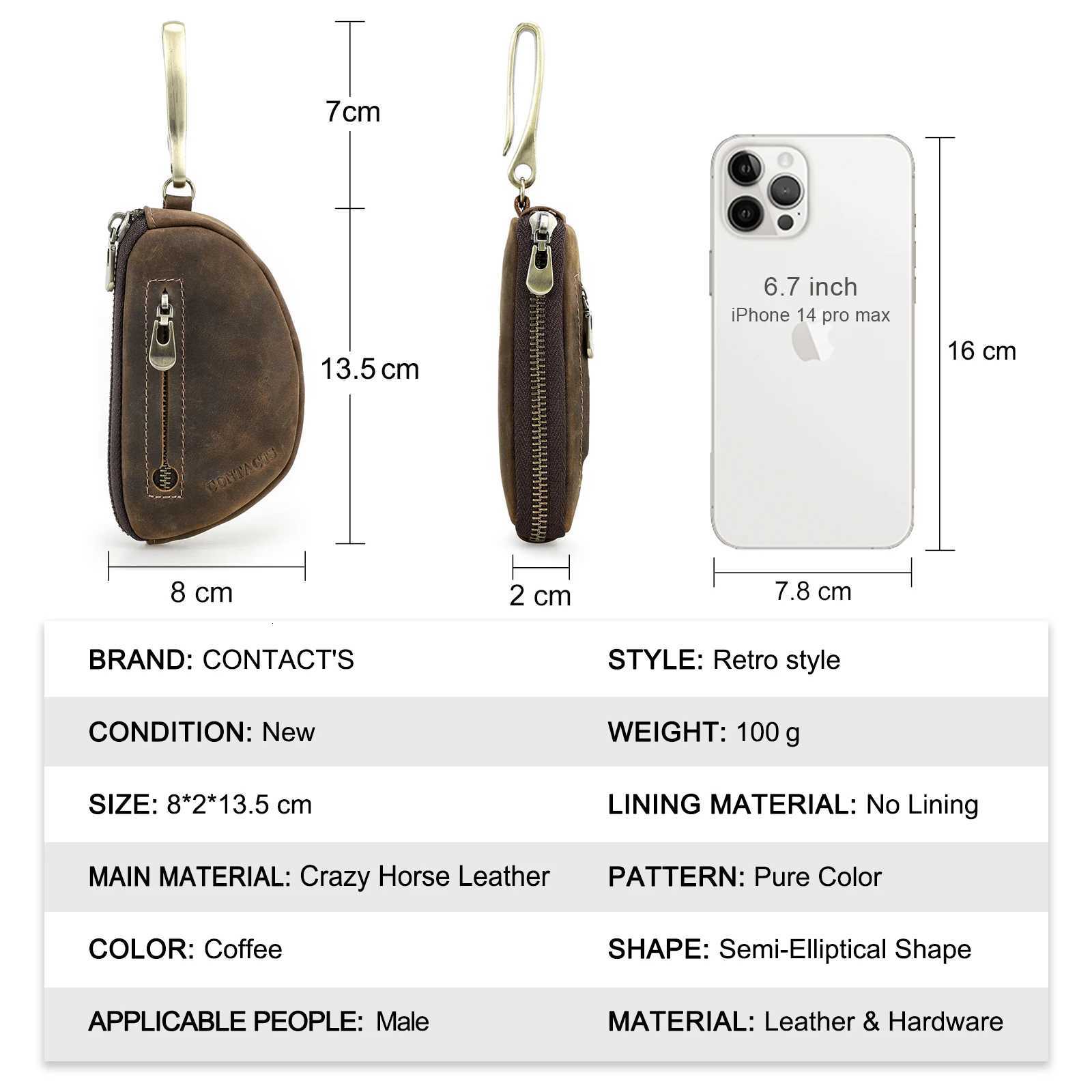 CONTACTS Genuine Leather Key Wallets for Men Vintage AirTag Slot Key Chian Keyrings Crazy Horse Leather Key Bag Coin Purses Z251023