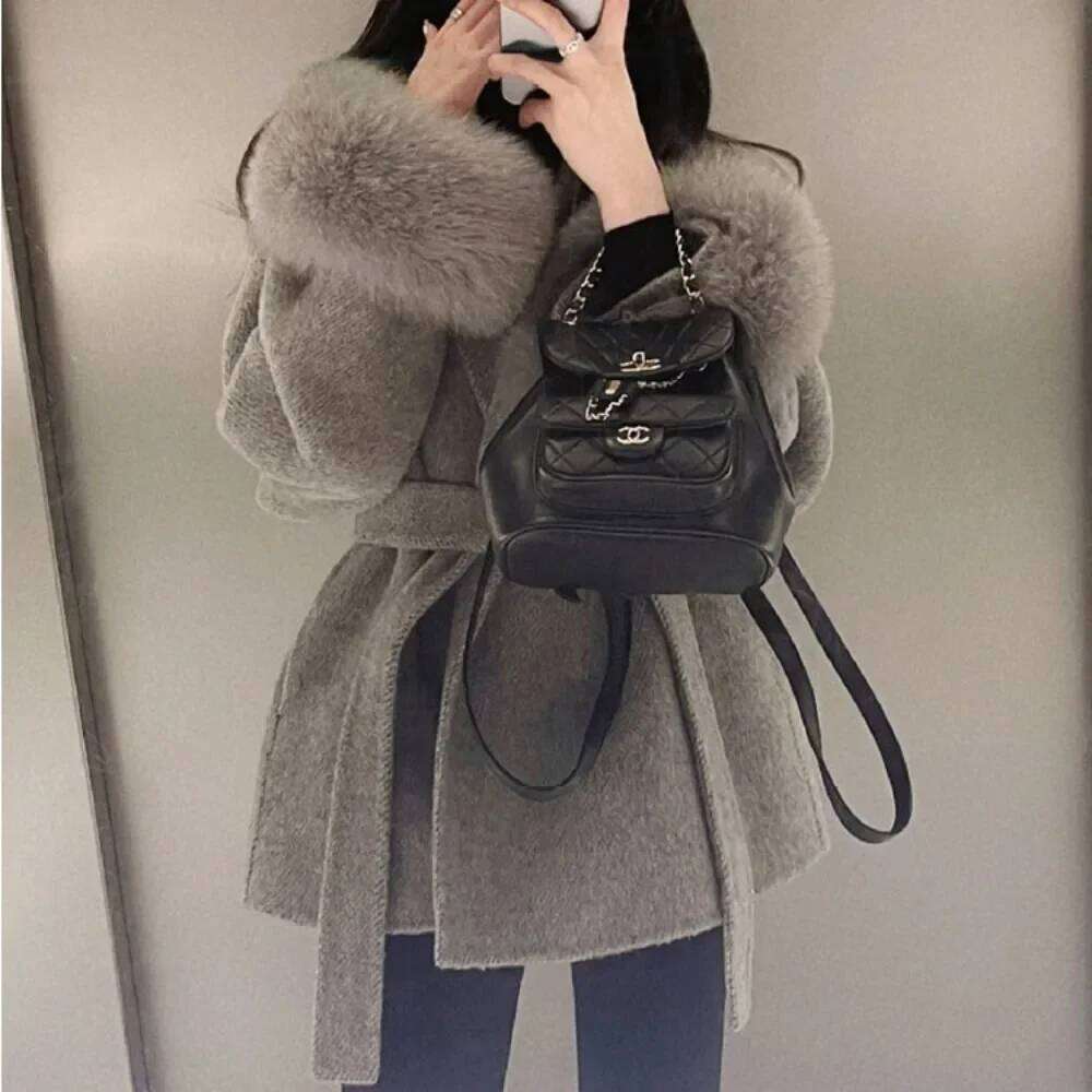 High End Double-Sided Strapping Real Wool Coat Women's Removable Cuffs Fur Temperament Cashmere Short Jacket