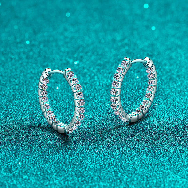 DHCollections-- Sterling Sier Women's Earrings with PT950 Gold Plating, Exquisite Moissanite Ear Studs, Round Hoops