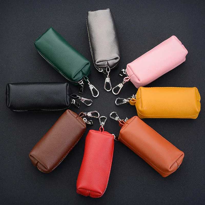 Genuine Leather Key Holder Unisex CarHouse Key Organizer Pouch with Long Keychain Cow Split Leather Wallet Case Z251023