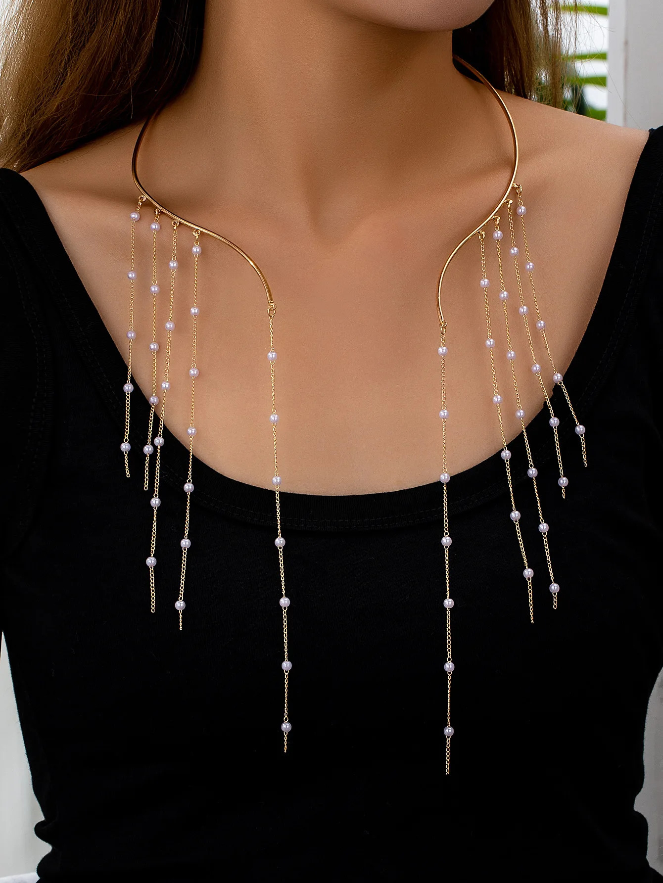 Imitation Pearl Tassel Necklace for Women Simple Fashion Neck Jewelry Party Gift 2025 Style 251016