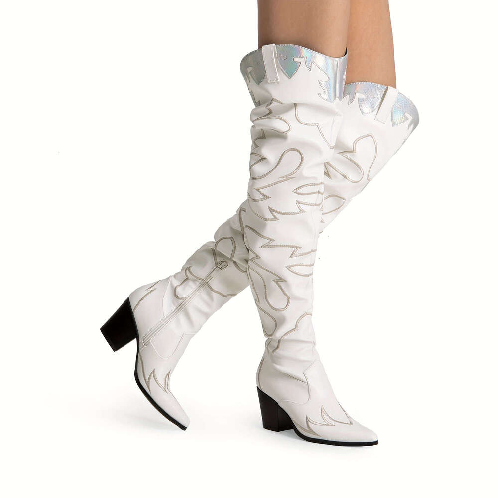 Cowboy Over The Knee Western Cowgirl Pointed Toe Women Thigh High Boots Suitable Party, Dance, Shopping, Walk, Office. Perfect Gift For Friends, Wife,
