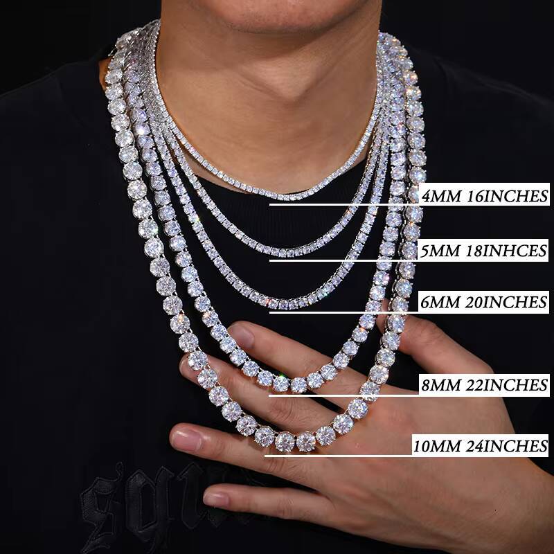 2026 Fine Jewelry Hip Hop White Gold 925 Sterling Silver VVS Moissanite Diamond Cluster Tennis Chain Bracelet Necklace for Men Women