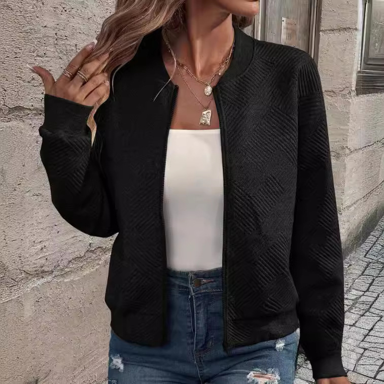 2025 Spring Stylish Half High Collar Zipper Knitted Cardigan Long Sleeve Elegant Coat Women