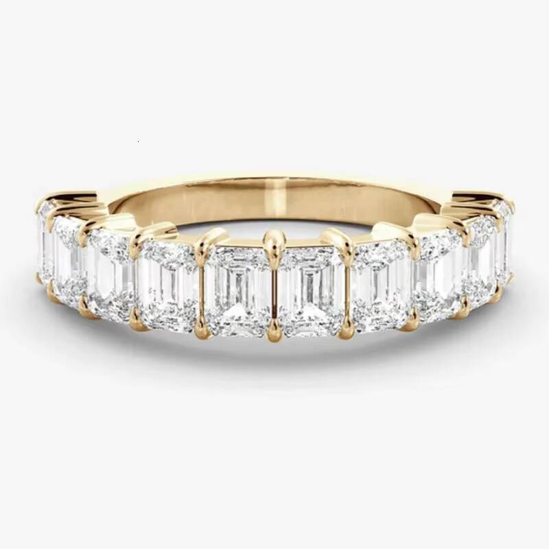 46mm Emerald Gold Moissanite Rings Half Bezel Set Wedding Band 14K VVS Diamond Half Eternity Moissanite Ring