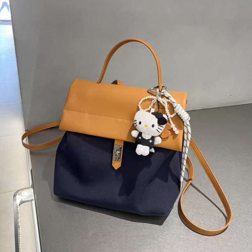 Korean Niche College Style Large Capacity Block Handbag Casual Versatile Contrast Color Simple Bag Backpack High Quality