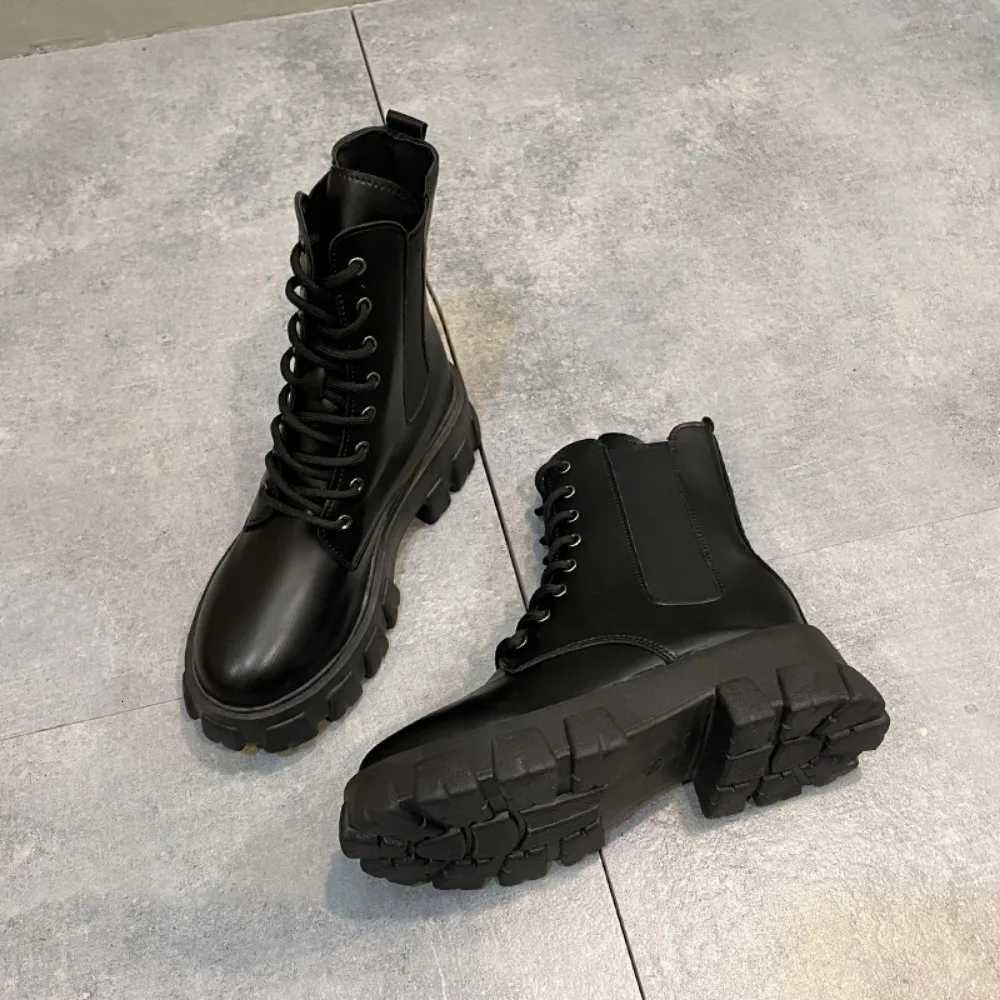 Pop Black Platform Combat Ankle Boots For Women Lace Up Strap Woman Thicken Winter Motorcycle boots W251024