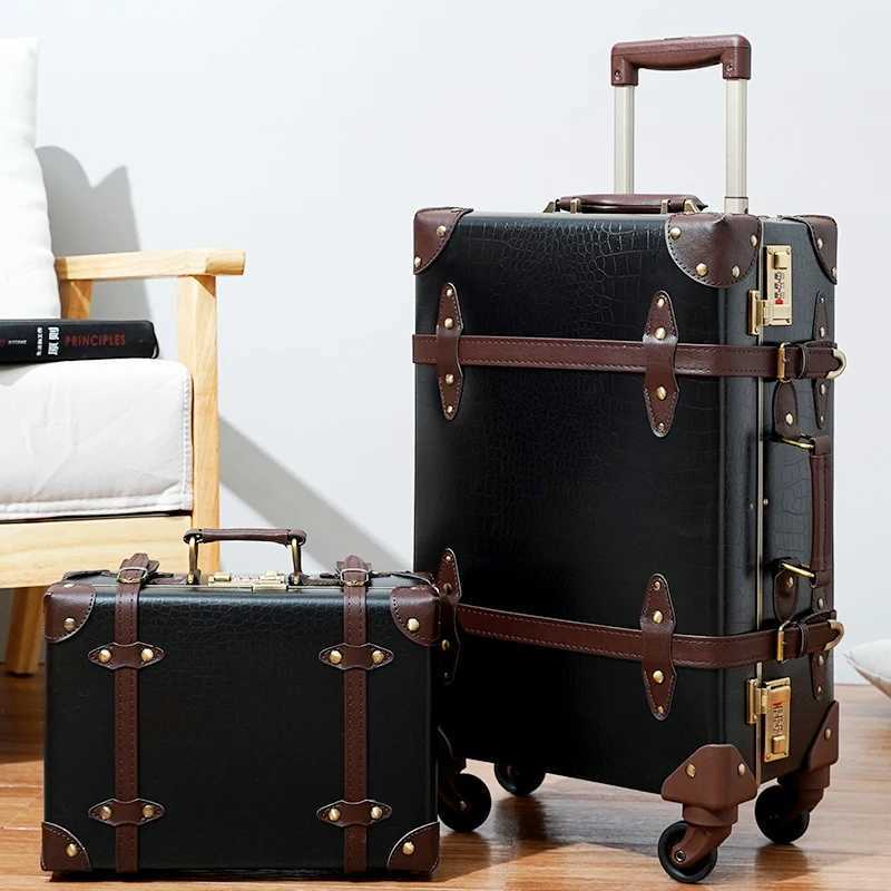 Classic Retro Suitcase 202426inch PPPC Travel Suitcase Large Capacity Handmade Leather Suitcase Travel Set with Makeup CaseW251024