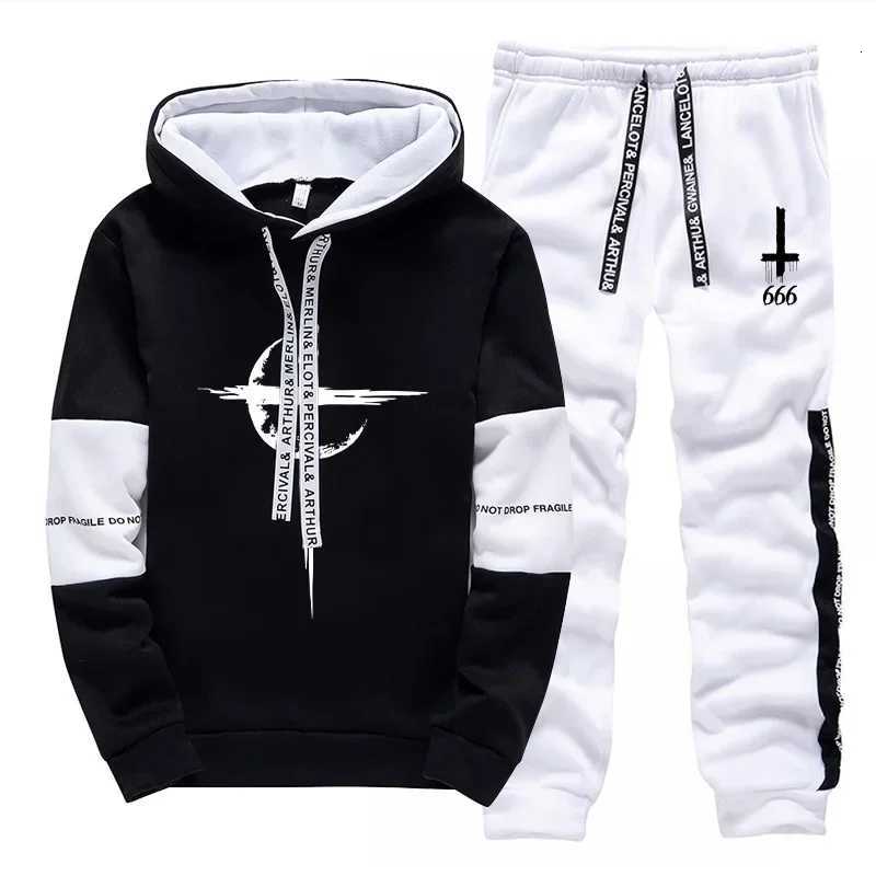 2025 New Mens Tracksuit Hooded Sweatshirts Jogger Pants Urban Casual Fashion Satan Print Sportswear Autumn Winter Trendy OutfitT251024