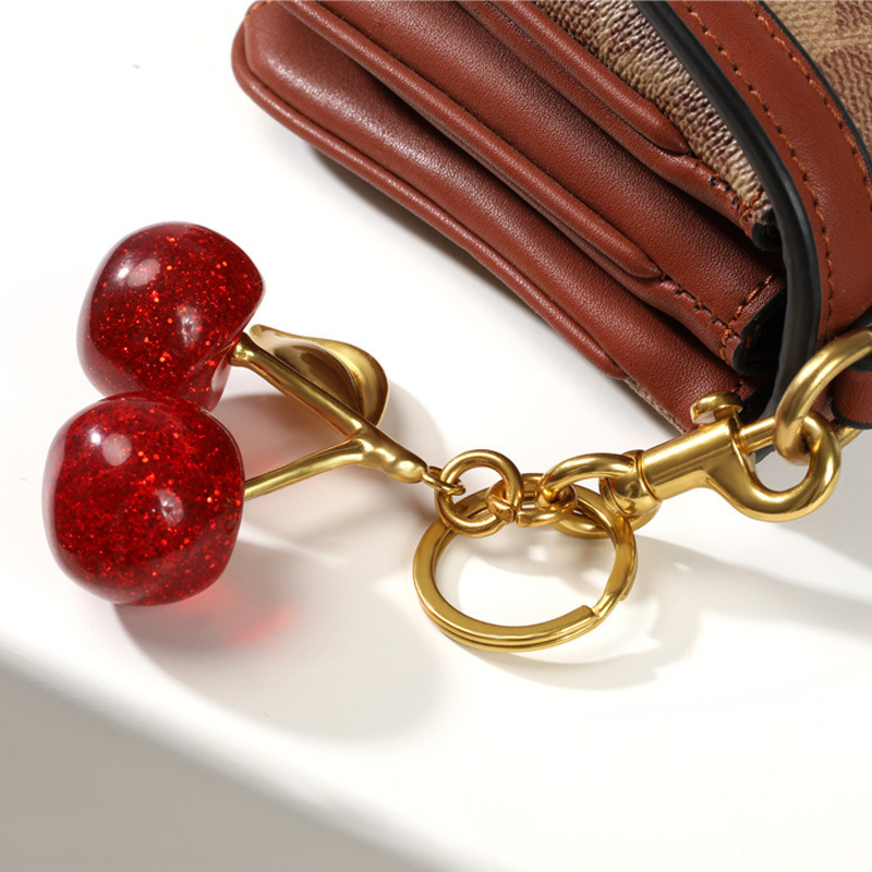 designer keychain jewelry bag crystal resin car keychain cherry metal pendant