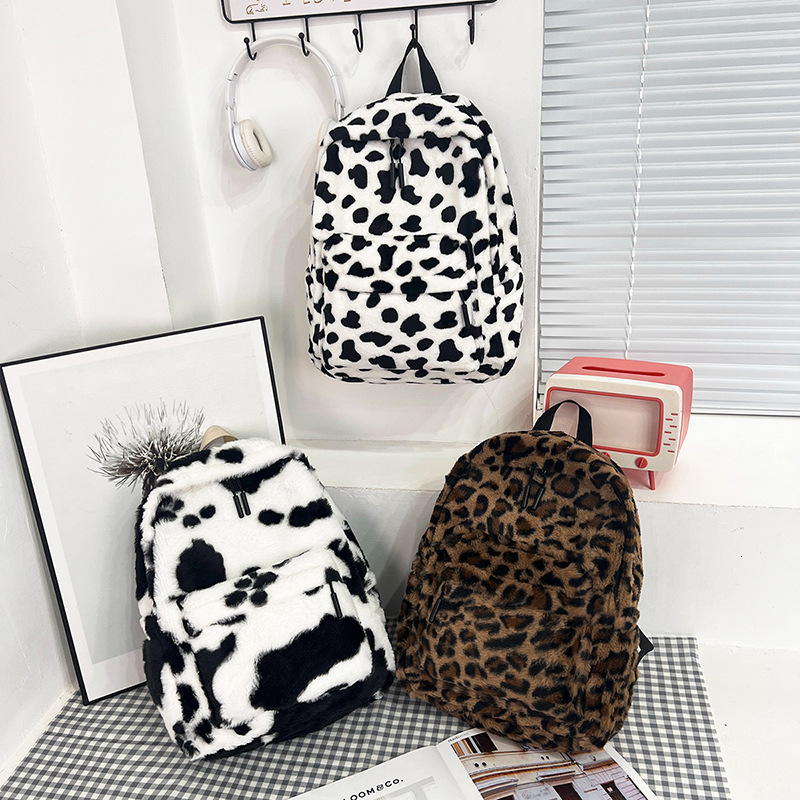 New Designer Plush High Value Backpack Designed by Female College Students, Korean Cute Cow Multi functional Fashion Backpack