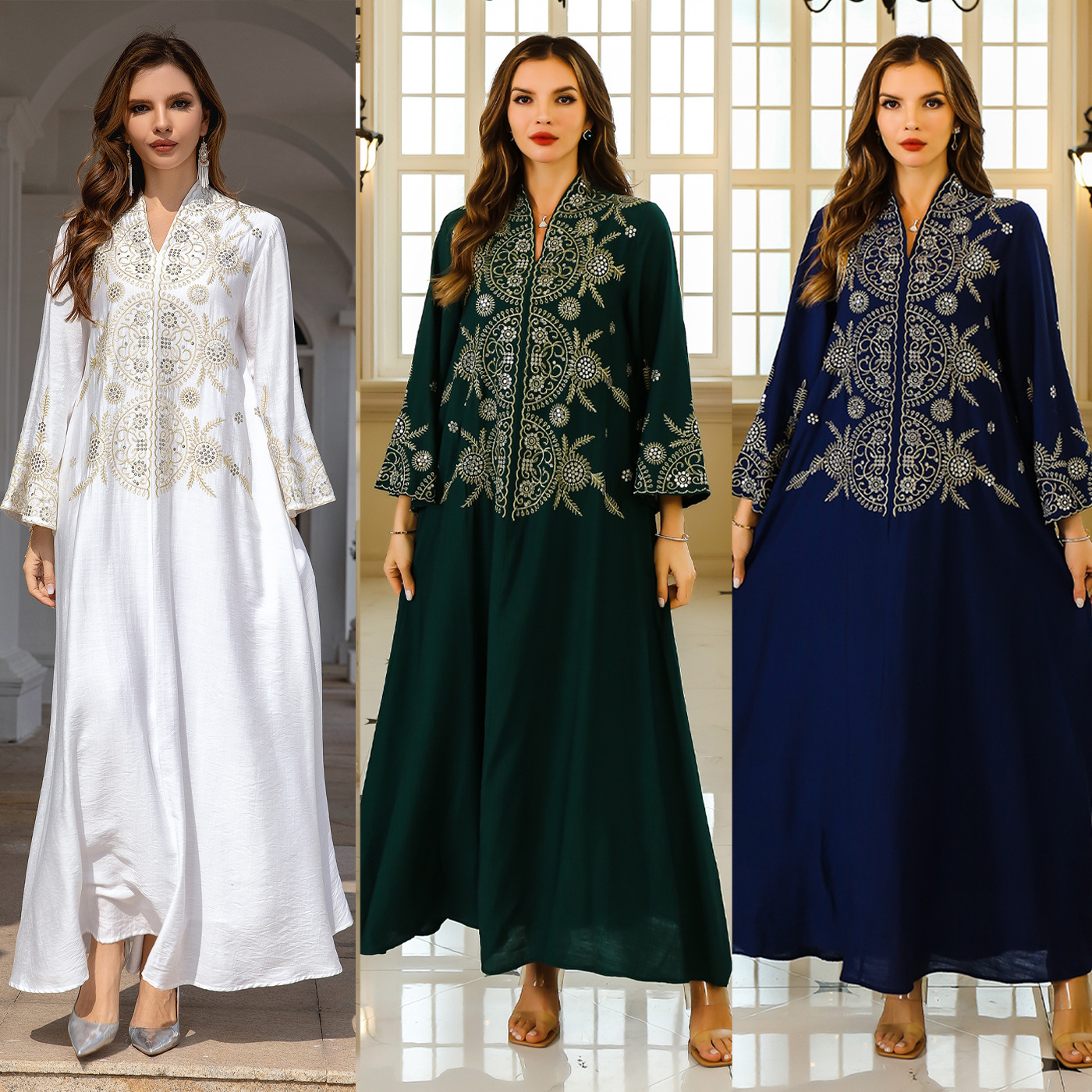European and American Muslim Women's Designer Robe Middle Eastern Dubai Clothing Abaya Embroidered Robe Evening Dress