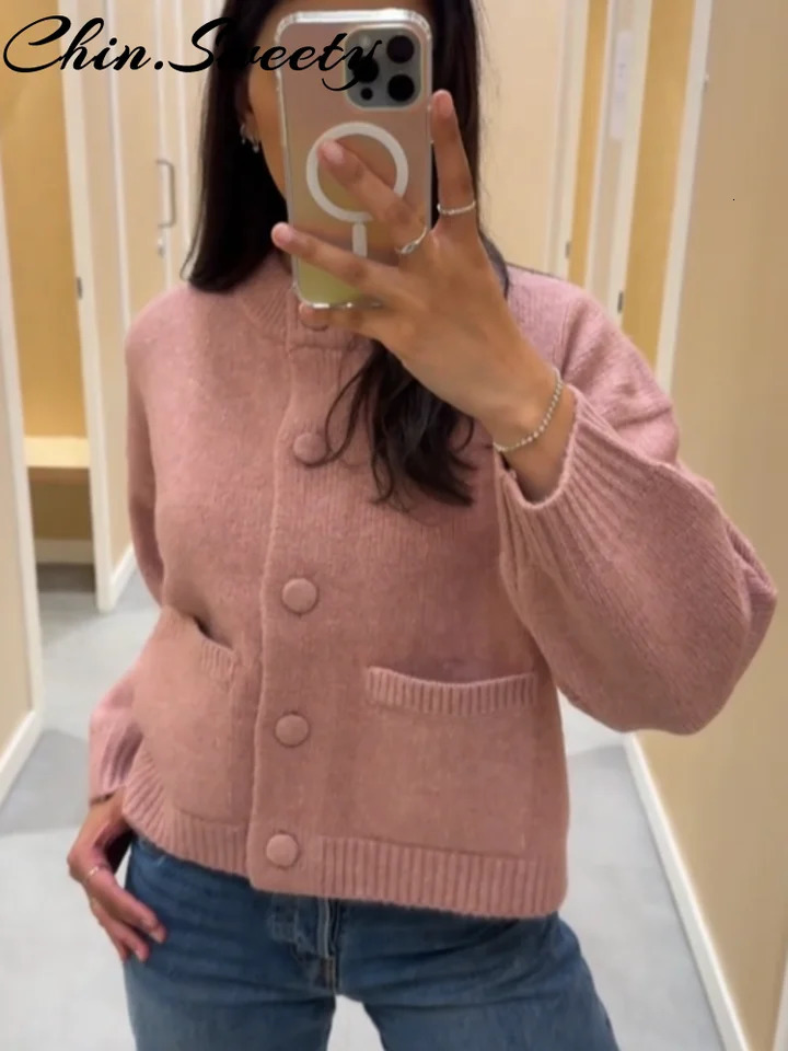 Allmatch Knit Women Cardigan Casual Oneck Long Sleeve Single Breasted Pccket Female Cardigan 2025 Autumn Solid Lady Knitwear 251013