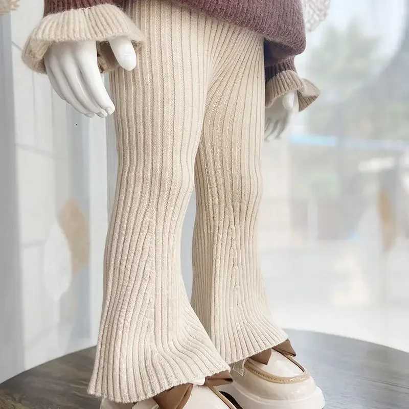 Kids Girls Flare Pants Knitted Pants 2024 New Arrival Children Casual Cotton Leggings Black Coffee Beige Autumn Winter ClothesT251024