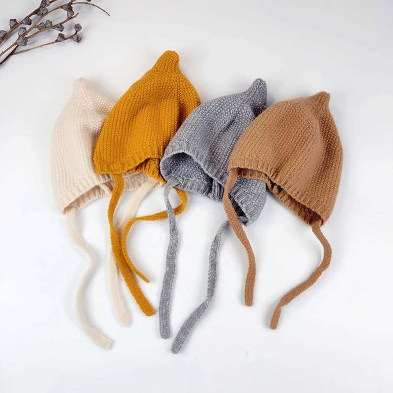 Winter Warm Baby Ear Protection Knitted Hat 26year Toddler Tie Beanies Solid Color Kids Crochet Bonnet Children Earmuffs Cap L251024