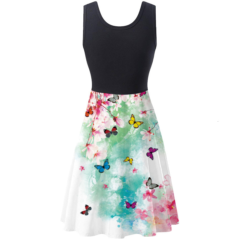 New Summer Sleeveless Round Neck Women's Digital Print Dress