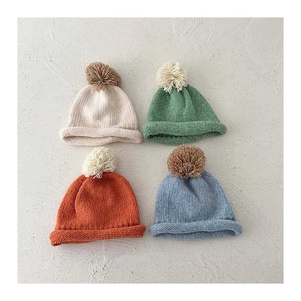 MILANCEL New Winter Kids Knitted Hat 5 Colors Warm Girls Color Collision Ball Cap Cute Children Head CapL251024