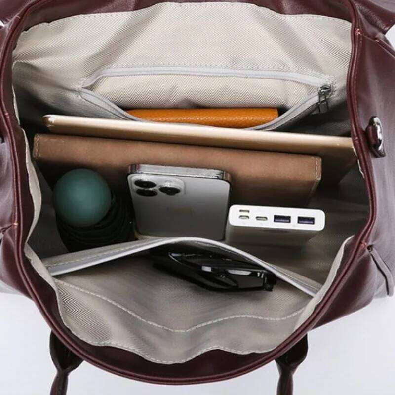 Pure Color Large Soft Handbag For Ladies Artificial Leather Flap Tote Classic Versatile Shoulder Bag Commuting Travel Bags
