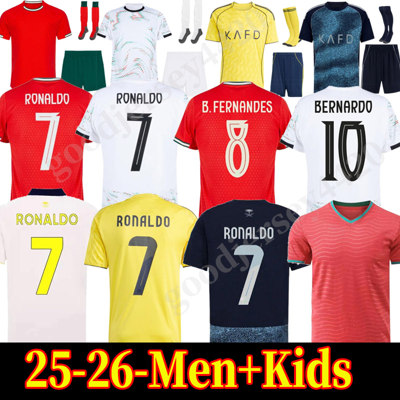 25 26 Portuguese Soccer Jerseys Ronaldo football shirts Al Nassr FC B.FERNANDES JOAO FeLIX MANE 2025 2026 Men kit Portugal Child Shirt Kits Player national team kit