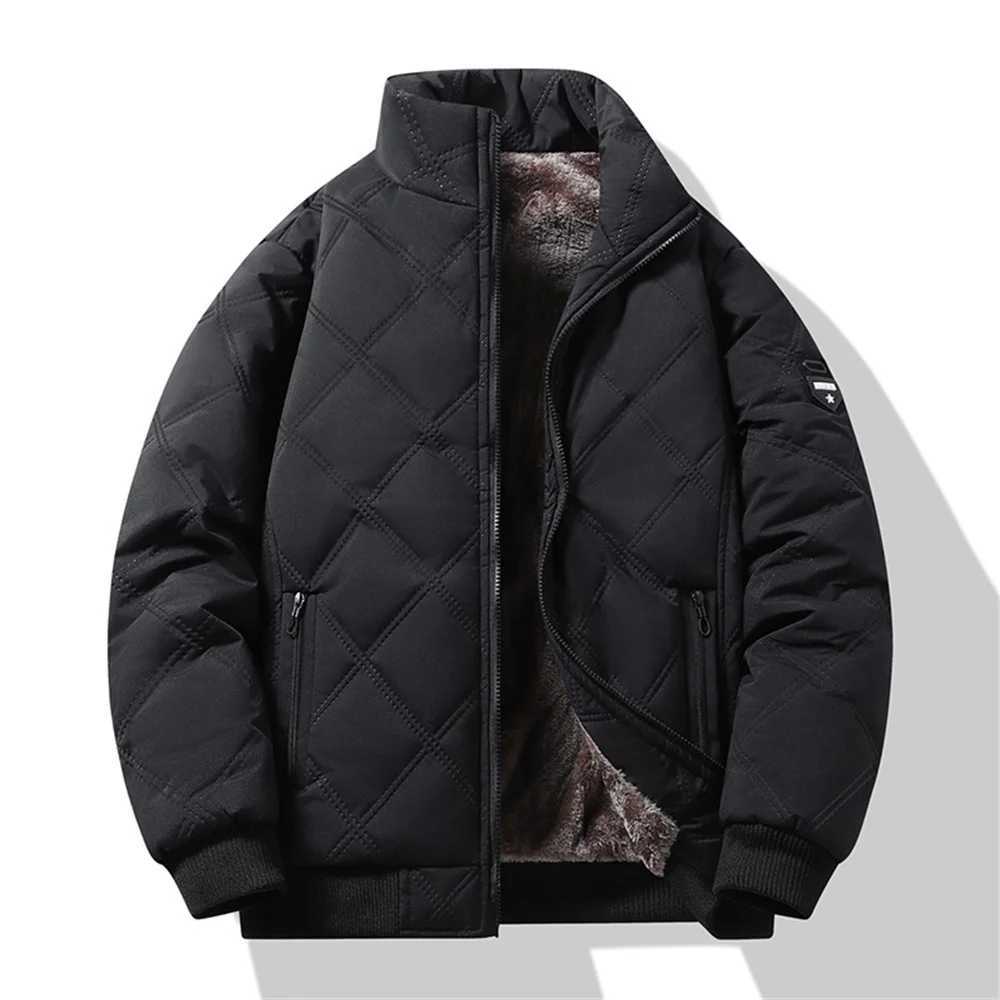 New Windproof Thermal Diamond Quilted Cotton Jacket Men Winter Mens FleeceLined Thickened Cuff Design StandUp Collar Jackets Z251024