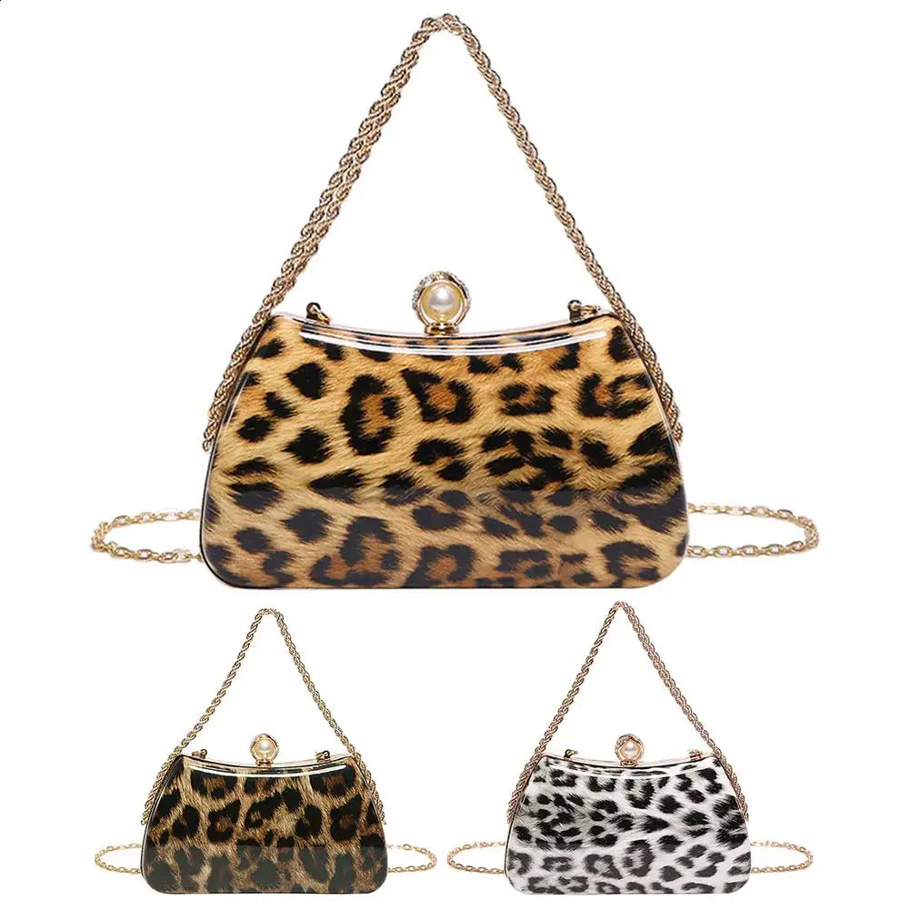 Leopard Evening Bag Chain Women Shoulder Bag Rhinestone Clutch Purse Top Handle Satchel for Wedding Party Prom 251023