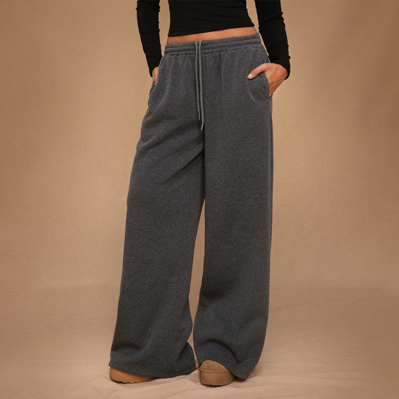 Spring and Autumn Solid Color Loose Feeling Loose Straight High Waist Skinny Wide Leg Pants yoga pants Dark grey
