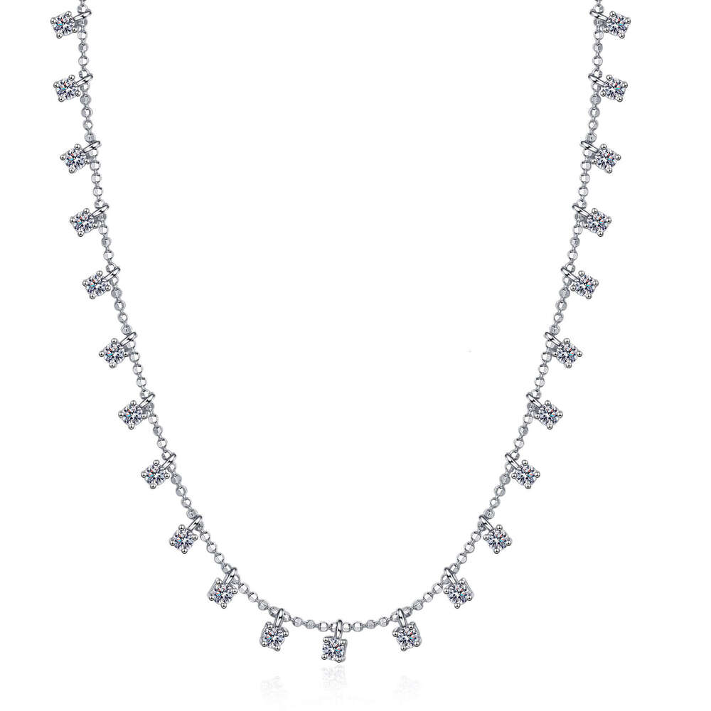 DHCollections-- Sterling Sier Necklace for Women, Full Moissanite Star Necklace, PT950 Gold Plated Clavicle Chain