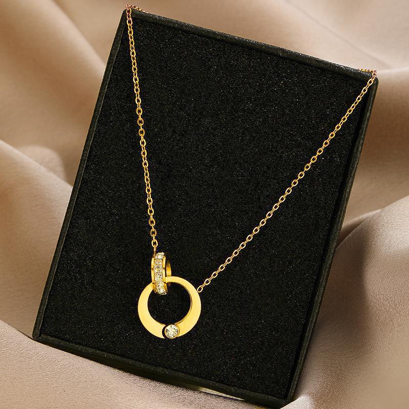 Gold necklace 18K gold plated double ring necklace for women light luxury, high-end, niche white shell pendant necklace designer necklace free shippin
