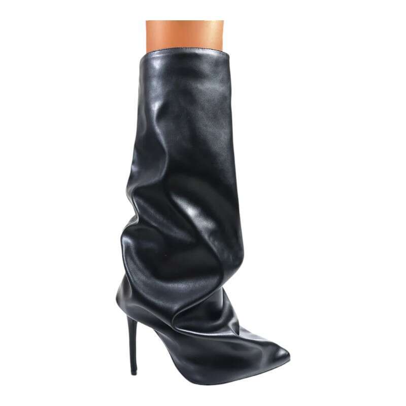 Fold Over For Women Shark Pointed Toe Stiletto Heel Knee High Slouchy Boots