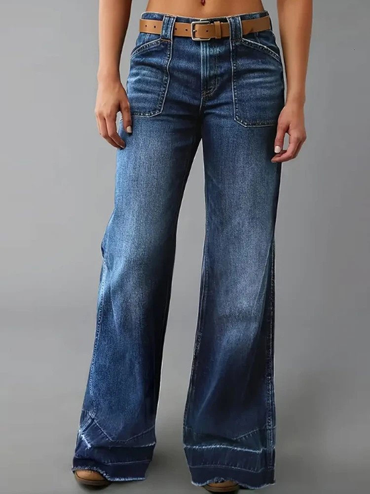 Womens Street Denim Jeans Autumn Patchwork High Waist Zipper Fly Ripped Retro Long Pants 251021