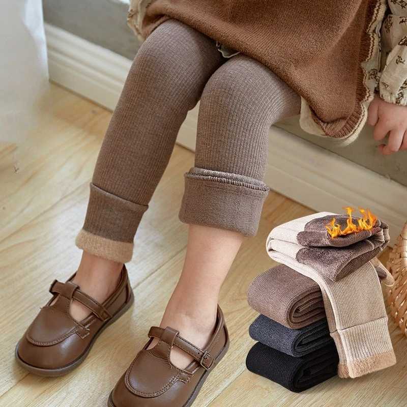 2024 Autumn Winter Baby Girls Pant Baby Cotton Warm Leggings Childrens Velvet Pants Solid Trousers Kids Clothes Korean StyleT251024