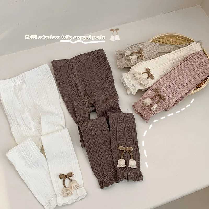 Girls Leggings Multi Colors 17 Y 2024 Autumn New Cute Lace Tulip Thin Legging for Kids Cropped Pants Daily Outdoor WearT251024