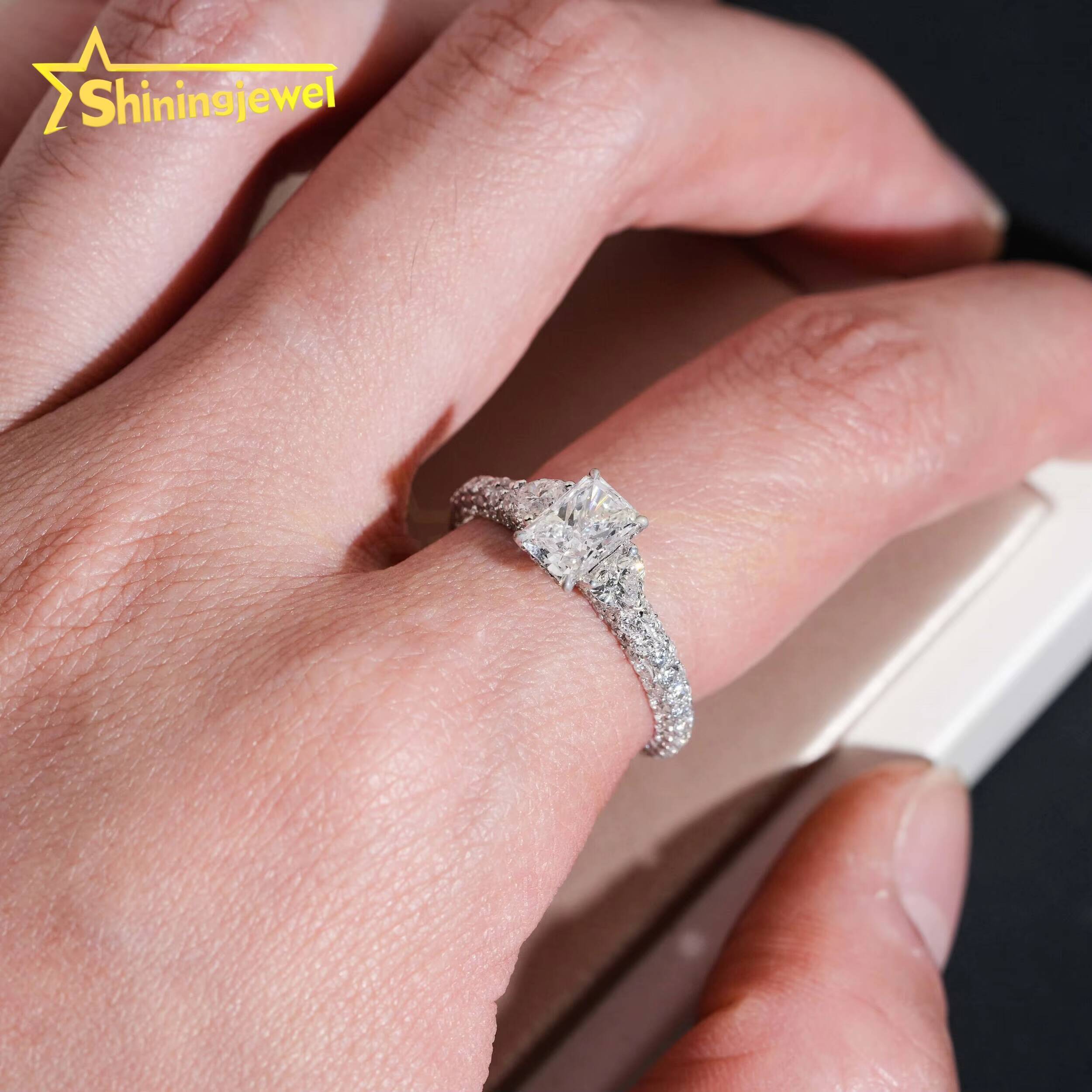 Customized Radiant Lab Diamonds10K 14K 18K Solid Gold GRA Moissanite Pass Diamond Tester Luxury Wedding Rings Fine Jewelry