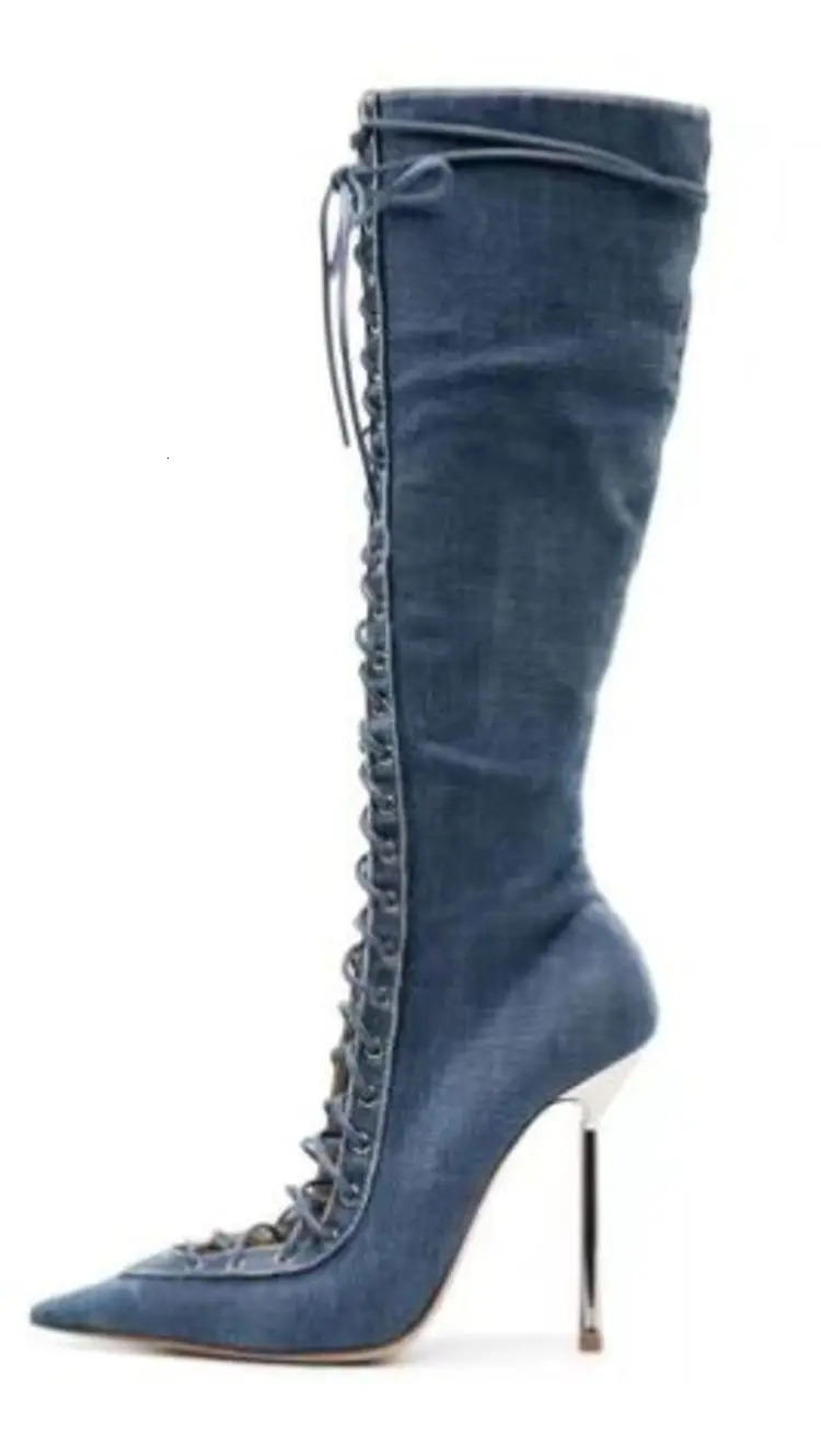 SpringSummer Lace Up Short Cool Boots Side Zipper Banquet Slimming High Heels Sexy Knee Length Womens Boots 251023