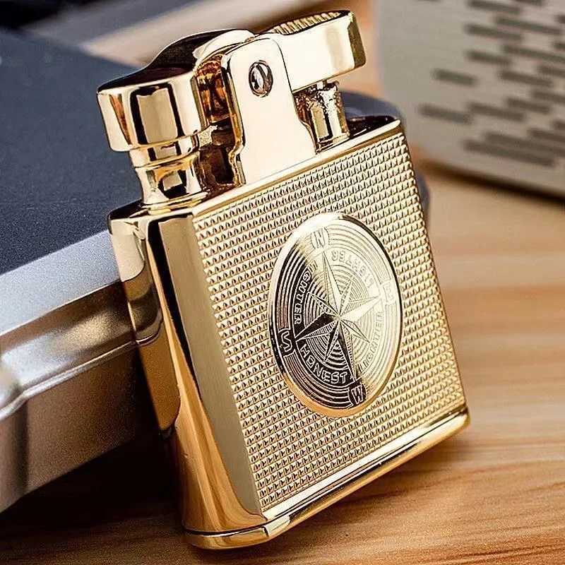 2023 HONEST Creative Retro Kerosene Lighter Metal Mini Push Cigarette Lighter Cigar Smoking Accessories Men and Women Gifts D251024