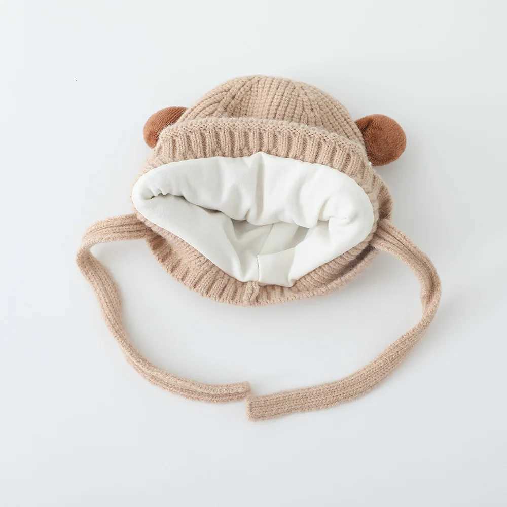 Boys Bear Animal Beanie Hats Children Thick Cute Caps Kids Knitted Cold Proof Hat Girls Autumn Winter Warm Windproof CapL251024